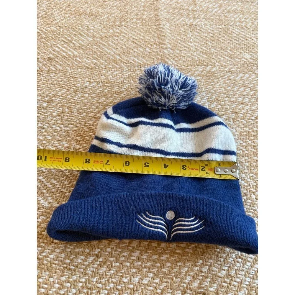 Blue & White Striped Pom Beanie